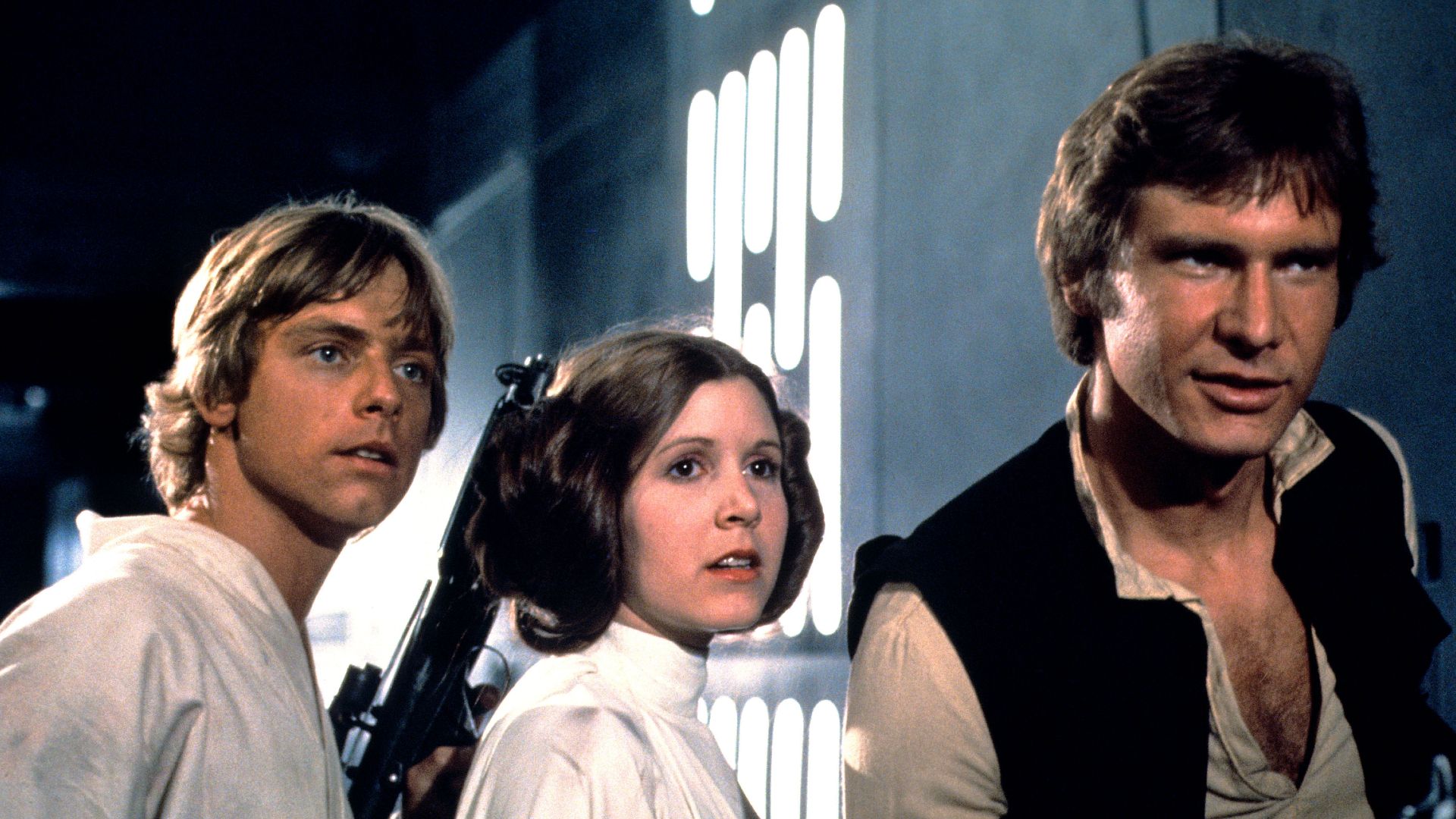 Cena clássica da trilogia original de Star Wars com Luke Skywalker e Han Solo