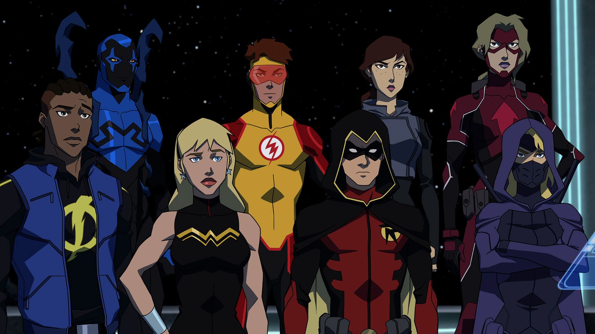 El equipo de héroes de Young Justice reunido en la tercera temporada de la serie animada de DC