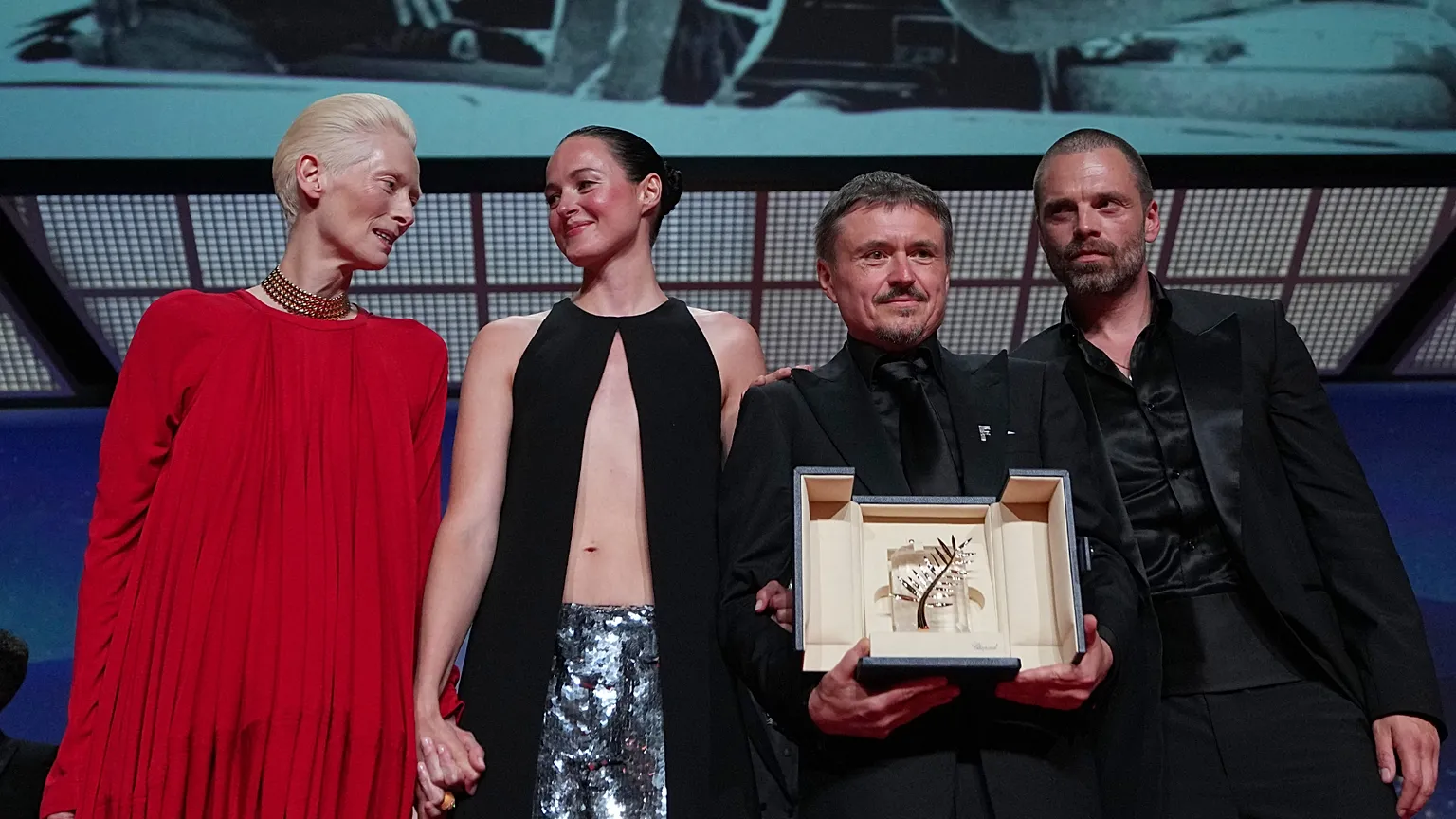 International film festival awards ceremony featuring the Palme d'Or trophy