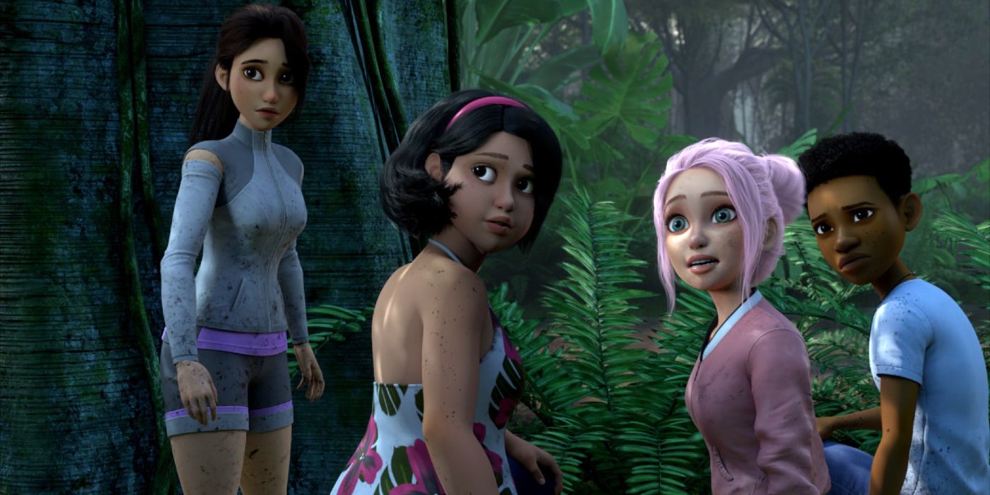 The Nublar Six stranded in the jungle in Jurassic World: Camp Cretaceous Season 5