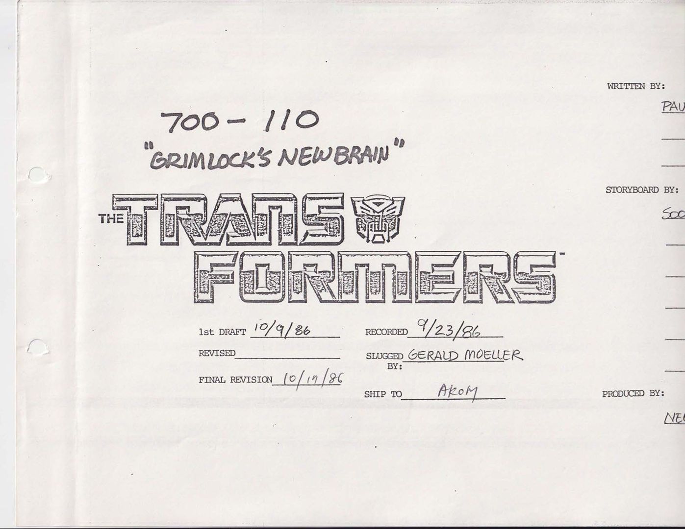 Ficha conceitual do design original de Computron para a animação da Sunbow em 1986