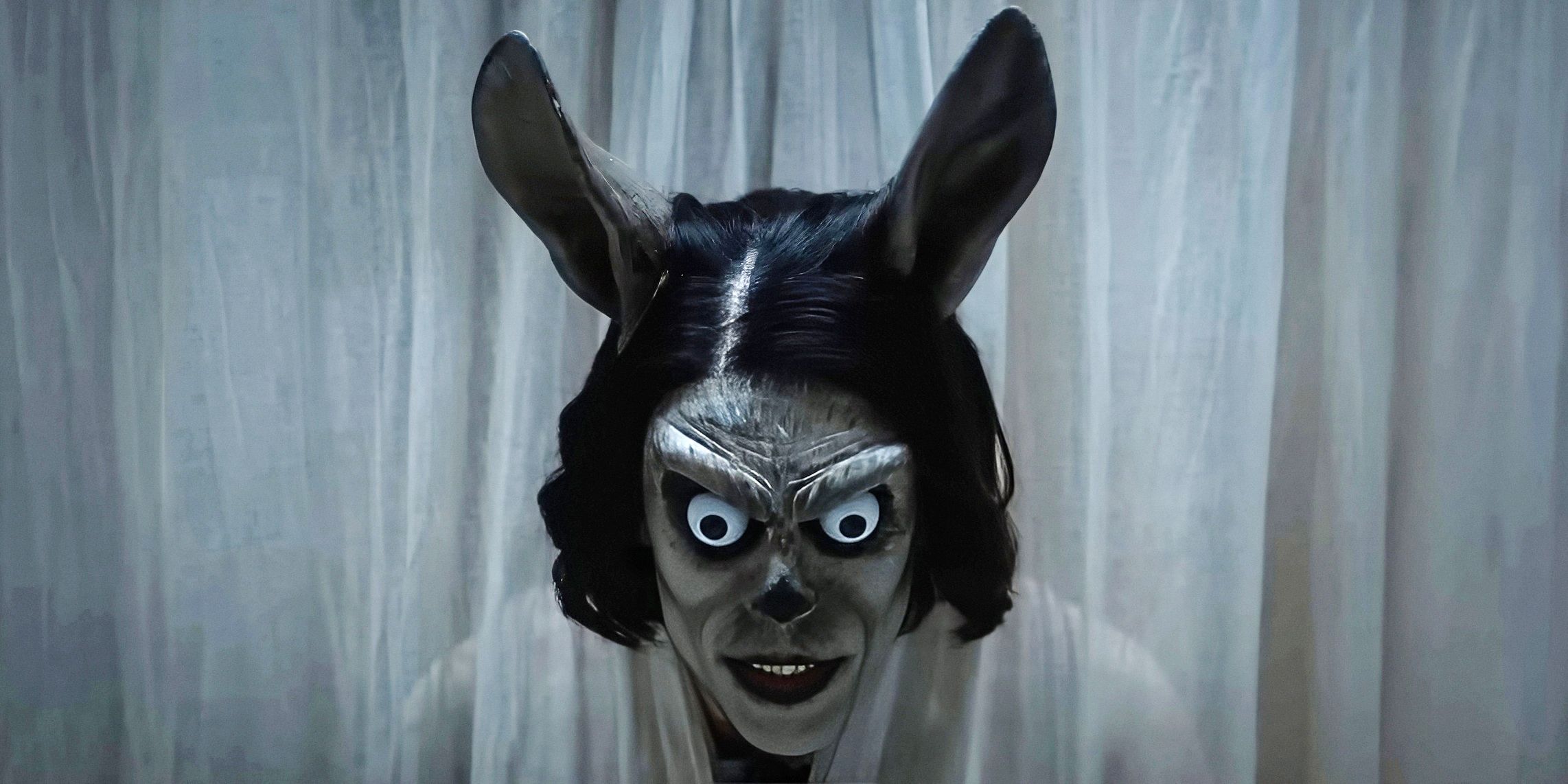 Creepy masked rabbit entity featured in the movie Hokum